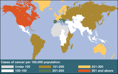 World map of cancer.